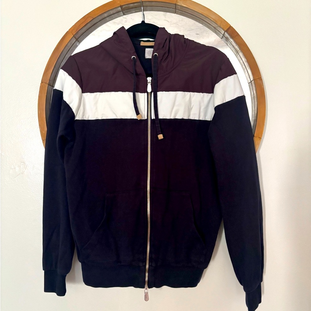 Eleventy Milano Loro Piana Sport Fabric Paneled Retro Track Jacket Hoodie Small